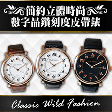 TIME WHEEL  簡約立體時尚數字晶鑽刻度皮帶錶