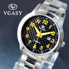 VGASY 亮彩時刻時尚格紋全鋼日窗腕錶