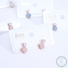 [免運] 【KELRA】正韓925銀耳針鋯石布質方形圓形玫瑰金耳環耳夾