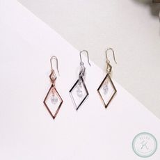 [免運] 【KELRA】正韓 小浮誇鋯石菱形垂墜 耳環 耳夾