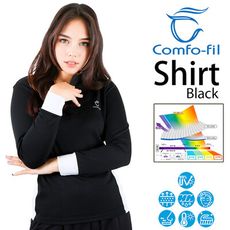 COMFO-FIL 康鳳 女款光能美肌長袖高爾夫球拉鍊裝-黑