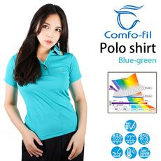 COMFO-FIL 康鳳 女款光能美肌短袖六角網POLO衫-藍綠