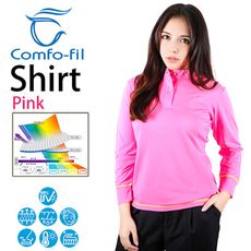 COMFO-FIL 康鳳 女款光能長袖立領POLO衫-粉