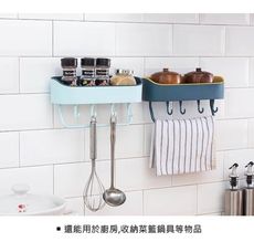 四色無痕免鑽孔多功能置物架(附掛勾/毛巾桿)