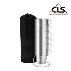 【CLS】304不鏽鋼雙層咖啡杯6入組 含杯架+收納袋 (悠遊戶外)