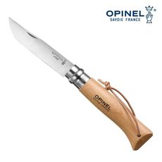 【OPINEL】N°8不鏽鋼刀-附皮繩 櫸木刀柄 001321(悠遊戶外)