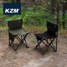 【KZM】工業風輕巧折疊椅 黑/軍綠(悠遊戶外)