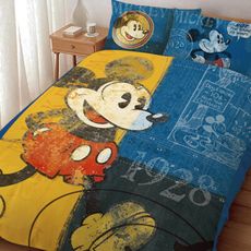 【HUGS】迪士尼-米奇 復古版 單人床包雙人兩用被套組 正版授權 台灣製造