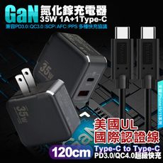 VOORCA精裝1C+1A孔35W氮化鎵充電器(黑)+NEXSON國際UL TCtoTC充電線1米黑