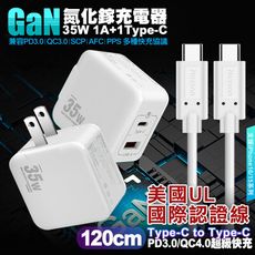 VOORCA精裝1C+1A孔35W氮化鎵充電器(白)+NEXSON國際UL TCtoTC充電線1米白