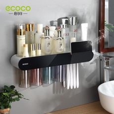 【ECOCO意可可】磁吸牙刷杯架-四杯款 壁掛式 杯架 置物架 牙刷架 擠牙膏器 牙刷 牙膏 收納