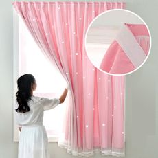製造浪漫黏貼式窗簾【寬120*高150 公分】雙層蕾絲。浪漫居家