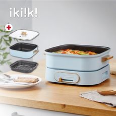 【ikiiki伊崎】2in1方型煮藝鍋 分離式烤盤 美食鍋 電火鍋 章魚燒 IK-MC3401