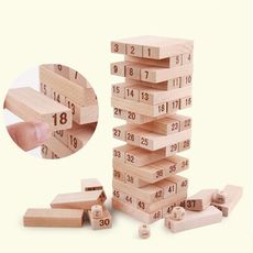 大尺寸-松木數字積木疊疊樂 益智遊戲 創意益智桌遊盒玩(51片+4顆骰子)【AE09050】
