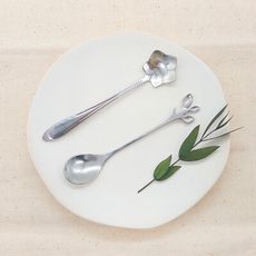 不鏽鋼精緻花語植物短勺(5入)-贈手工編織杯墊
