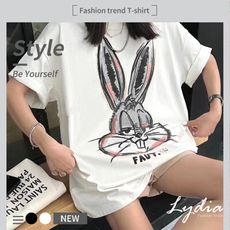 現貨 短袖長版上衣 夏季寬鬆顯瘦 卡通兔子印花(#0704115)