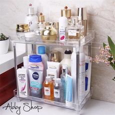 Abby生活百貨》超大浴室化妝品收納盒 (兩層) 壓克力收納盒 透明收納盒 化妝櫃 收納架 置物架