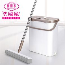 (口罩很重要！抑菌靠拖地）麗爾家洗涮涮膠棉拖把-(1桿+1桶+棉頭x2)