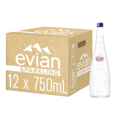 Evian玻璃瓶汽泡天然礦泉水 750毫升x12入 (代理商公司貨)