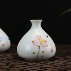 古錦陶瓷迷你手繪陶瓷花插功夫茶道茶具配件家居時尚擺件小花瓶