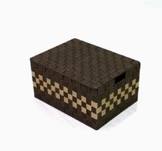 簡約收納箱有蓋編織收納盒咖啡色帶條紋30X20X15cm x3個入