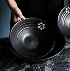 陶瓷碗高腳飯店商用黑色小面喇叭斗笠麵碗(1入2個)