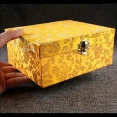 印章盒子人名私章盒財務公章箱黃色龍紋錦布盒