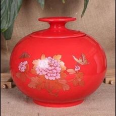紅釉茶葉罐陶瓷密封罐天地方圓紅色茶罐富貴紅大號茶葉罐儲藏1入