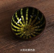 WEHOME 進口天然椰子殼碗貝殼鑲嵌手繪彩色手工藝碗糖果碗