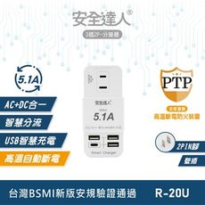 安全達人 3插2P 5.1A USB分接器(壁插) R-20U