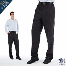 【NST Jeans】男羊毛西裝褲 打摺中高腰寬版 英倫 深灰細緻 002-8772台製 中老年服飾