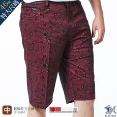 【NST Jeans】男鬆緊帶五分短褲 印加暗紅黑印花 中腰直筒 390(9520)台製 大尺碼