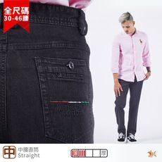 【NST Jeans】素黑炭 義大利國旗光束 棉彈牛仔男褲-中腰直筒 台製特大碼66858/3882