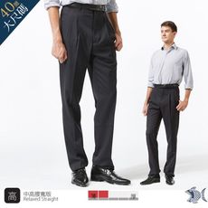 【NST Jeans】男羊毛西裝褲 打摺中高腰寬版 特務黑 001(7276) 大尺碼
