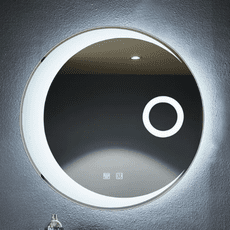 圓鏡 裝飾鏡 掛鏡 60CM三色光+除霧 月亮形圓形led鏡子 智能浴室鏡 觸摸屏感應智能鏡化妝鏡