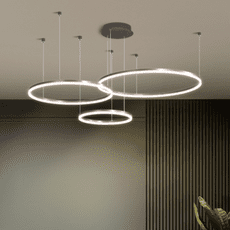 燈具 客廳吊燈 三圈40+60+80CM單色光 北歐LED燈具創意個性圓形藝術圓環餐廳燈飾燈110V