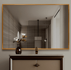 浴室鏡 30*42cm帶置物架 壁掛鏡 化妝鏡 衛浴鏡免釘壁掛帶框浴室鏡簡約現代鋁合金邊框浴室鏡子