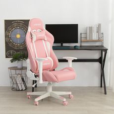 【好氣氛家居】炫色皮革工學電競賽車椅-粉色