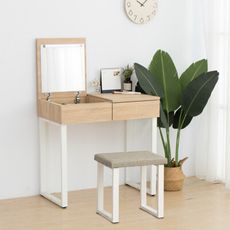IDEA-溫暖實木翻蓋LED梳妝桌椅-兩色可選
