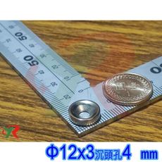 高精度強磁力 工業等級 釹鐵硼 強力磁鐵強磁 12x3 mm 孔4mm
