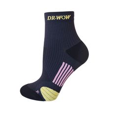 【DR.WOW】一體成型氣墊防繭足弓除臭女襪-深灰/淺黃  路跑 馬拉松