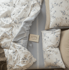 Peachlife x 小桃生活 100%純棉床包組-清新碎花藍灰色系-雙人床包組