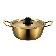 【18cm金色】雙耳加厚帶蓋304不鏽鋼泡麵鍋 IH/瓦斯爐適用 HY0087 泡麵鍋 湯鍋 個人
