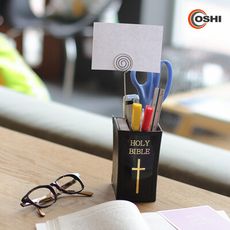 OSHI｜文具用品 聖經書本造型分隔收納筆筒(附留言夾便條紙) 歐士聖經書本造型筆筒