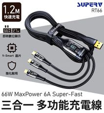 SuperV rt66 3in1 66W 多功能數顯快速充電線(120cm)