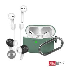 AHAStyle AirPods Pro 掛鉤款矽膠保護套+超薄止滑耳機套(白)+磁吸式防丟繩(白)