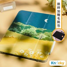 【Knocky】iPad 保護殼 透明氣囊殼 彩繪圖案款-秋月照(三折式/軟殼/內置筆槽)