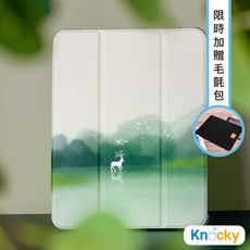 【Knocky】iPad 保護殼 霧透氣囊殼 平板保護套 彩繪圖案款-水墨鹿(三折/軟殼/內置筆槽)