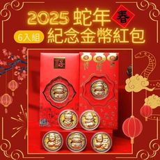 【招財金幣】2025蛇年財神紀念金幣紅包 6入組(紀念幣/錢母/開運/紅包袋)