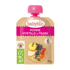 法國 倍優 Babybio 6m+ 生機蘋果藍莓草莓纖果泥 90g * 6包